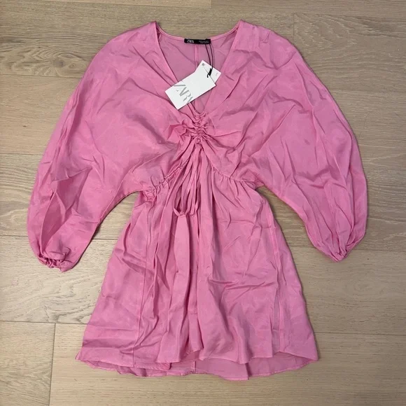 Zara Pink Satin Dress - Picture 1 of 4